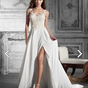 Elegant White Gown with Lace Bodice